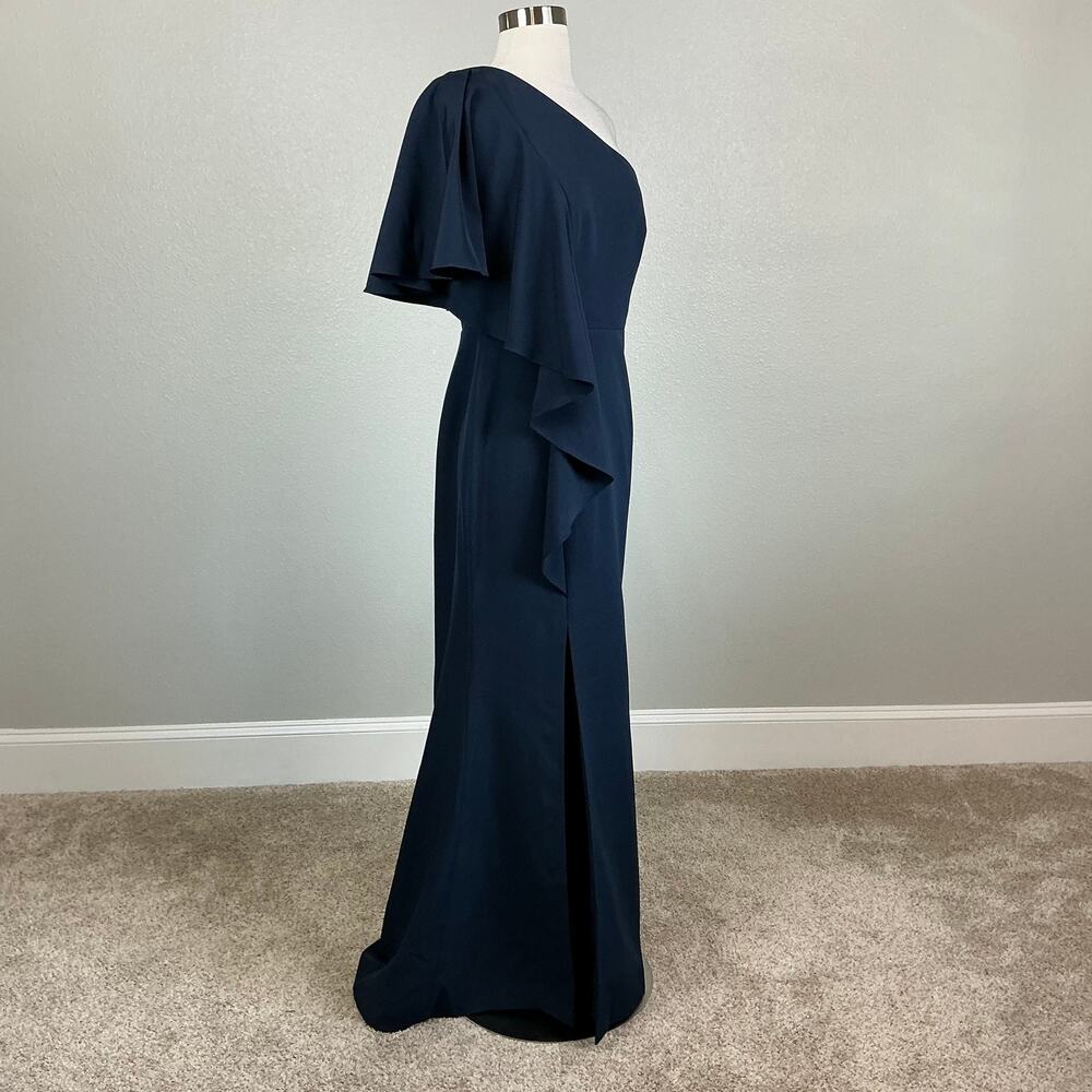 Vince Camuto Blue Evening Gown One Shoulder Ruffled Long A-Line Dress Size 6 - Picture 3 of 13